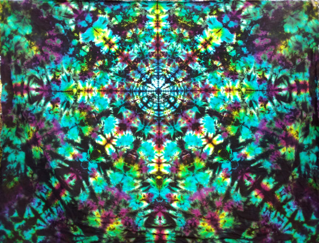 Ready to Ship Deep Ivy Kaleidoscope Tie Dye Tapestry 5ft W X 4ft H