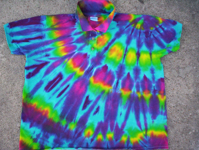 Rainbow Feathers Tie Dye Polo Style Shirt